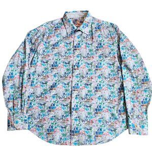 Robert Graham Flip Cuff Men's Multi Print Long Sleeve Casual‎ Dress Shirt Medium